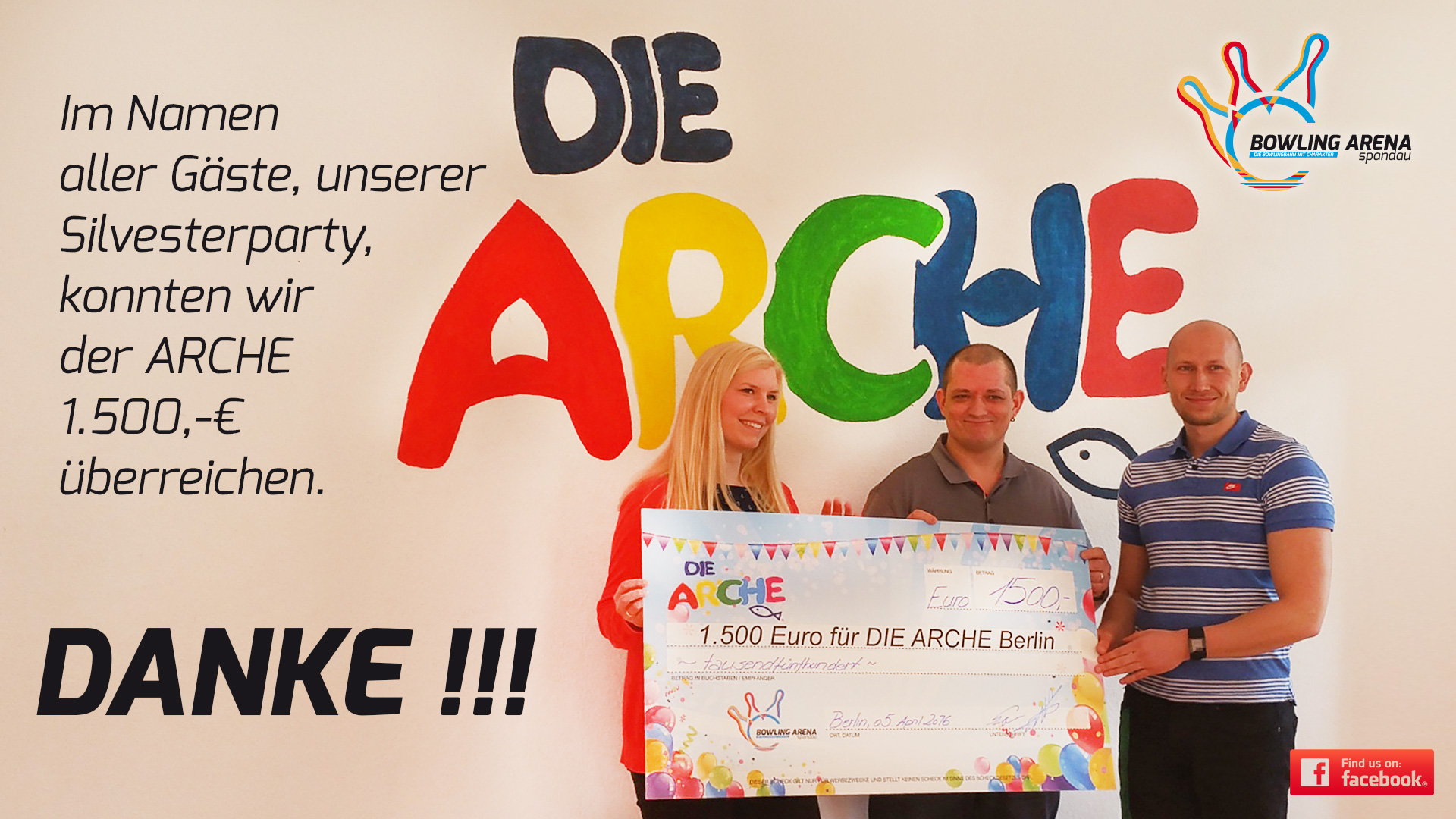 DANKE für Eure Hilfe - Wir spenden 1500,- € der Kinder-Arche